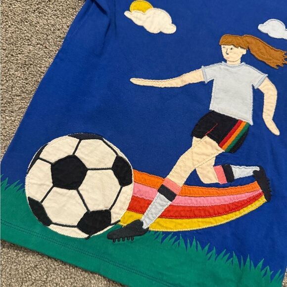 Mini Boden Blue Soccer Rainbow Appliqué Shirt Sz 6-7 - Picture 3 of 4